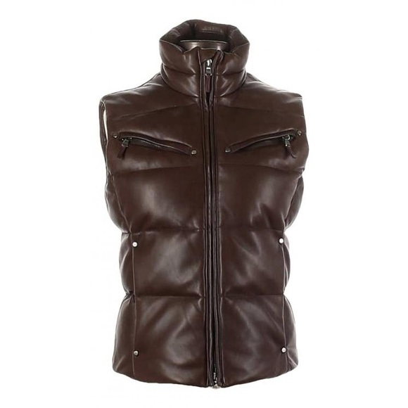 RLX Ralph Lauren Jackets & Blazers - RALPH LAUREN RLX lambskin chocolate brown leather down puffer bubble vest Size M